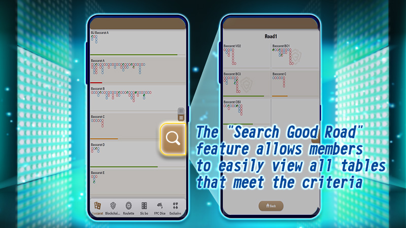 使用『搜好路』功能可一键检视所有符合桌台,帮助会员快速找寻喜爱路纸